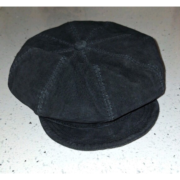 Liz Claiborne Vtg Black Suede Visor Cap Newsboy, Cabbie Hat Y2K - Picture 2 of 12